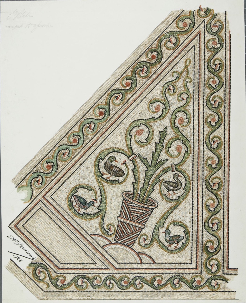 Ricostruzione di mosaico pavimentale della prima campata della basilica di San Vitale di Ravenna (disegno architettonico, serie) di Azzaroni Alessandro (attribuito) (secondo quarto XX)