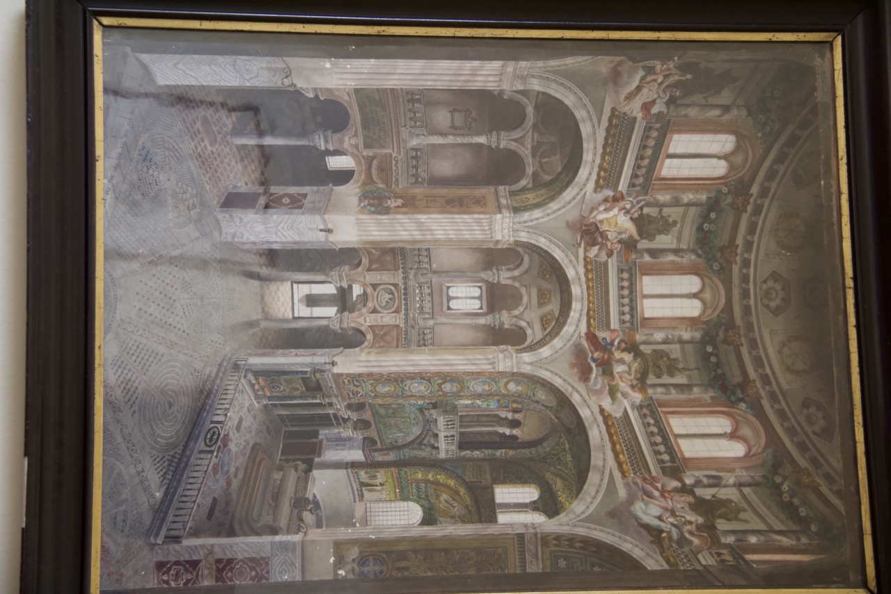 Veduta prospettica dell’interno verso nord della basilica di San Vitale di Ravenna (disegno architettonico) di Casadio Pietro (attribuito) (fine XIX)