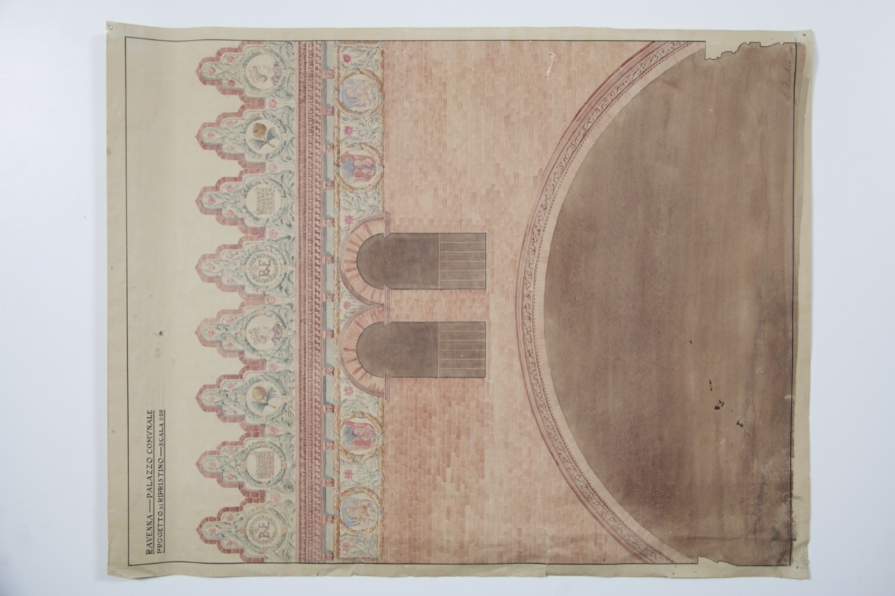 Progetto di ripristino del Palazzo Comunale di Ravenna (disegno architettonico) di Ecchia Costantino (attribuito) (prima metà XX)