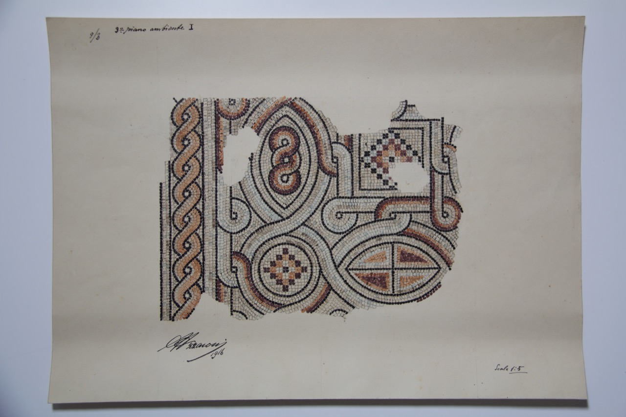 Frammento di un mosaico pavimentale del palazzo di Teodorico di Ravenna (disegno architettonico) di Azzaroni Alessandro (attribuito) (primo quarto XX)