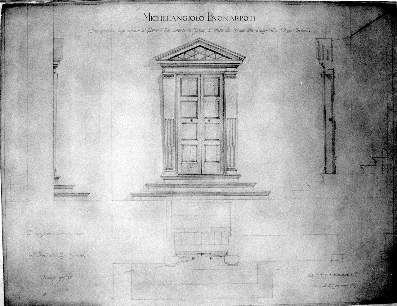 rilievo della porta della loggia nel chiostro di San Lorenzo (disegno) di Garinei Ugo (sec. XX)