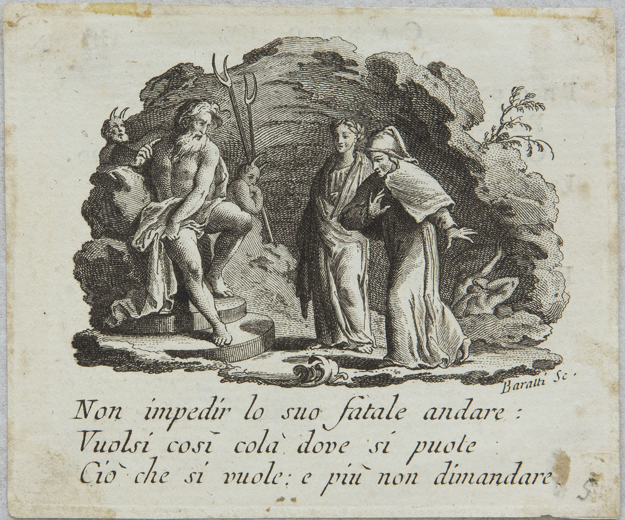 Dante e Virgilio davanti a Minosse (stampa tagliata) di Baratti Antonio, Novelli Pietro Antonio - ambito veneto (XVIII)