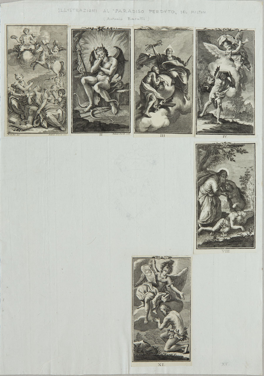 Adamo e l'arcangelo Michele (stampa tagliata) di Baratti Antonio - ambito veneziano (XVIII)