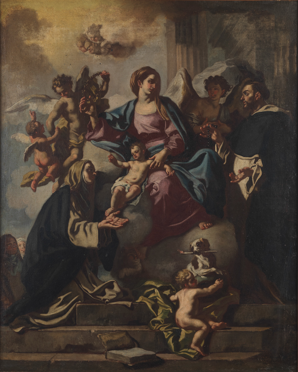 Madonna del Rosario con San Domenico e Santa Caterina da Siena (dipinto) di Solimena Francesco (prima metà XVIII)