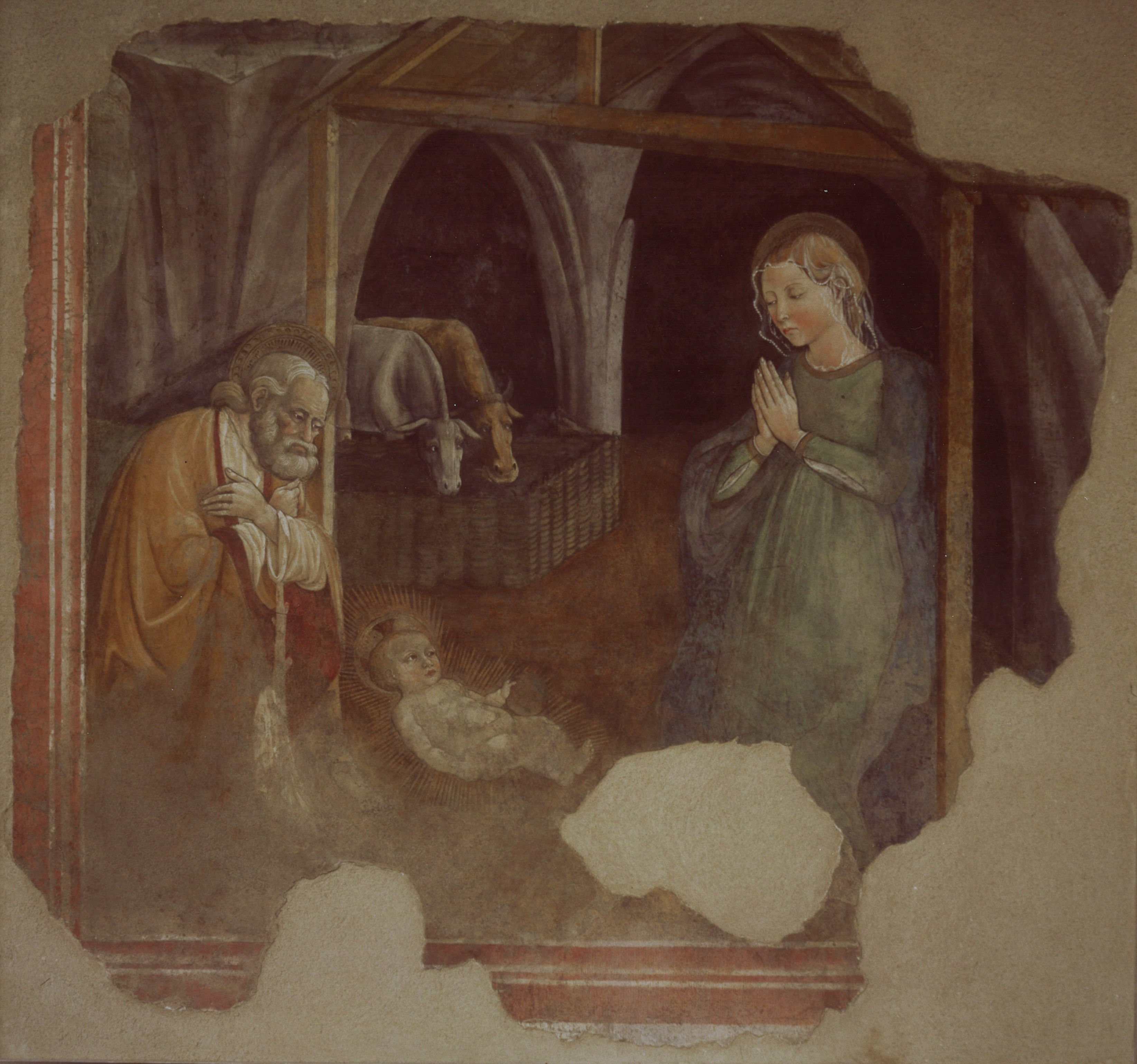 Natività, Cristo, Vergine, San Giuseppe (dipinto, frammento) di Delitio Andrea - ambito abruzzese (seconda metà XV)