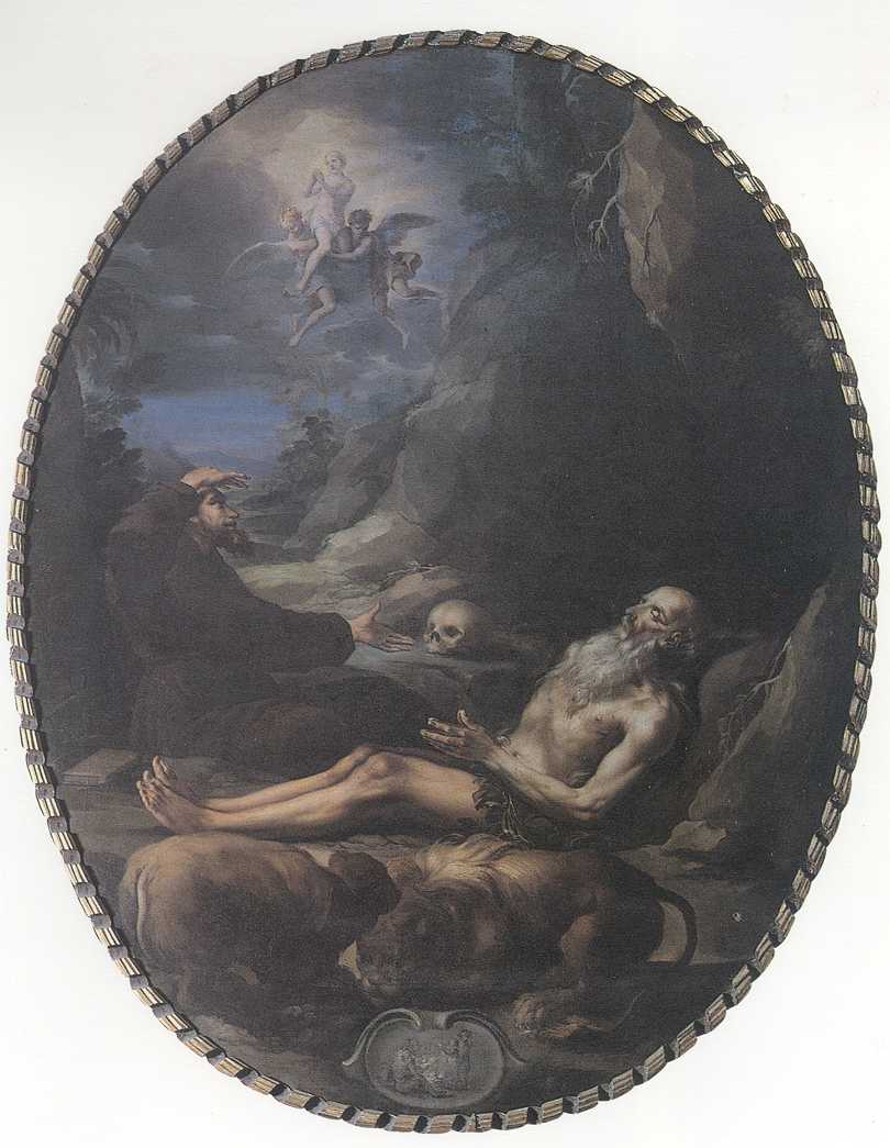La morte di Sant'Onofrio, Sant'Onofrio/ San Pafnuzio (dipinto) di Stern Ignazio (anni dieci sec. XVIII)