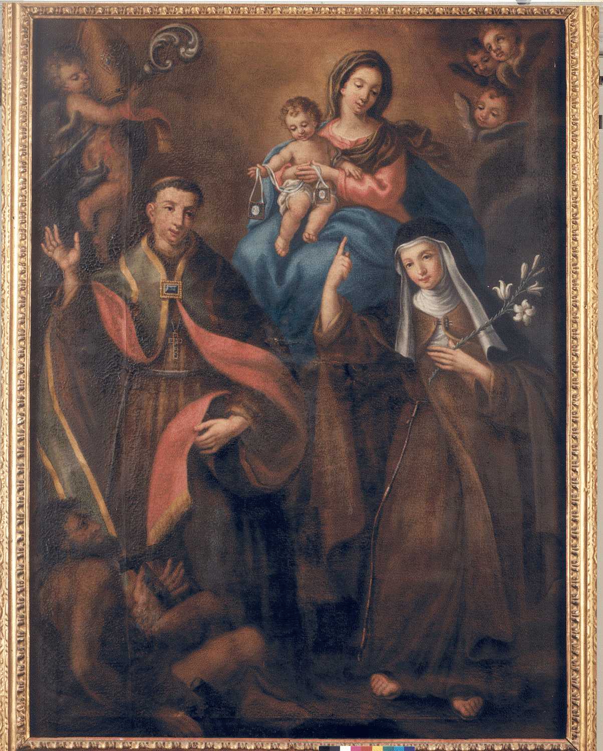 Madonna del Carmelo/ Gesù Bambino/ Andrea Corsini/ Maria Maddalena dei Paz zi (pala d'altare) - ambito emiliano, ambito romagnolo (seconda metà sec. XVIII)