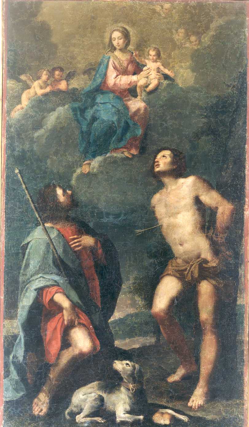 Madonna con Bambino/ San Rocco/ San Sebastiano (dipinto) di Donnini Girolamo (attribuito) - scuola bolognese (sec. XVIII)