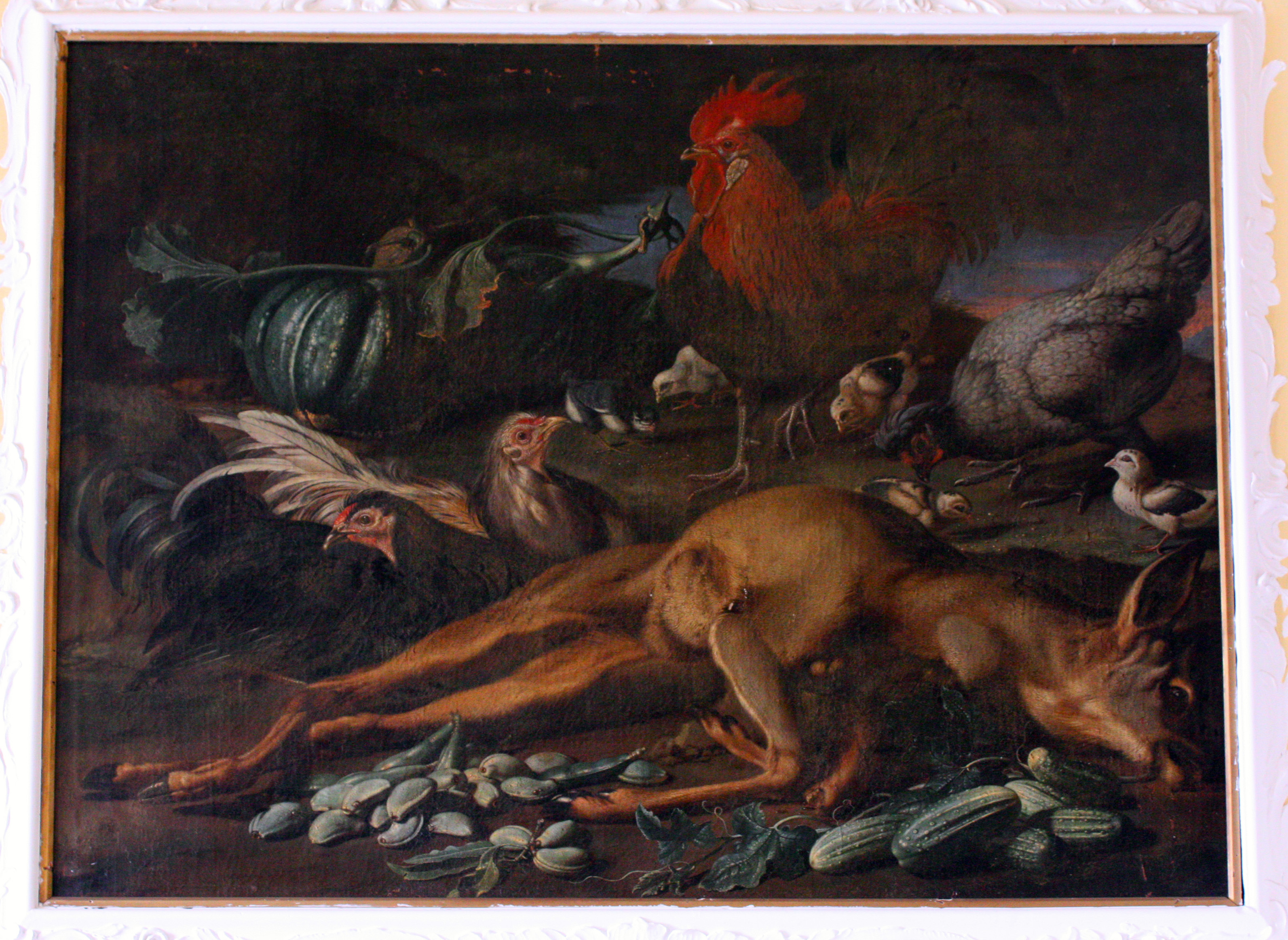 Natura morta con capriolo e altri animali (dipinto, opera isolata) di Kerckhoven Jacob van der (attribuito) (XVII-XVIII)