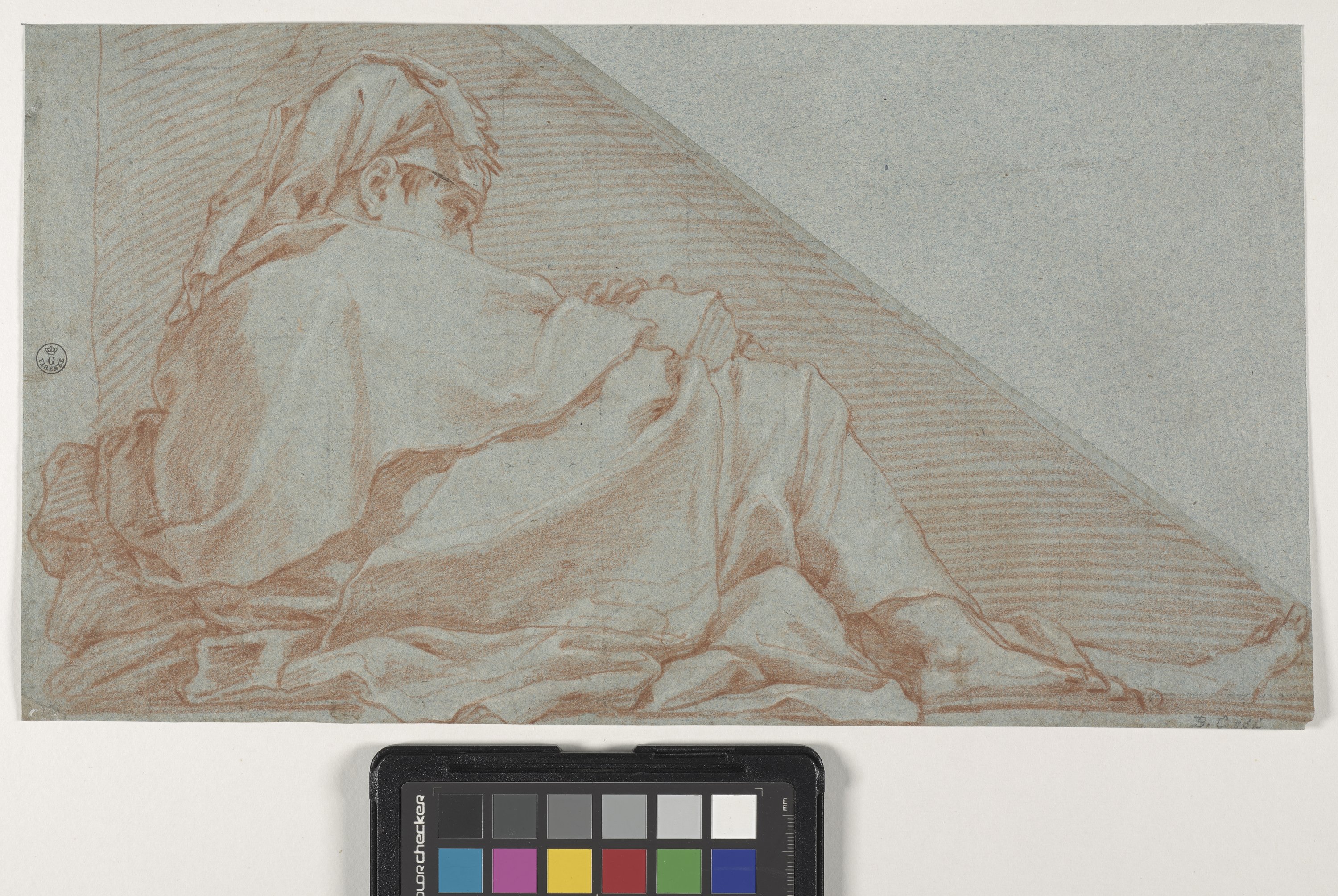 Studio di figura maschile seduta e vista di spalle con libro (disegno) di Cesi Bartolomeo (fine/ inizio XVI/ XVII)