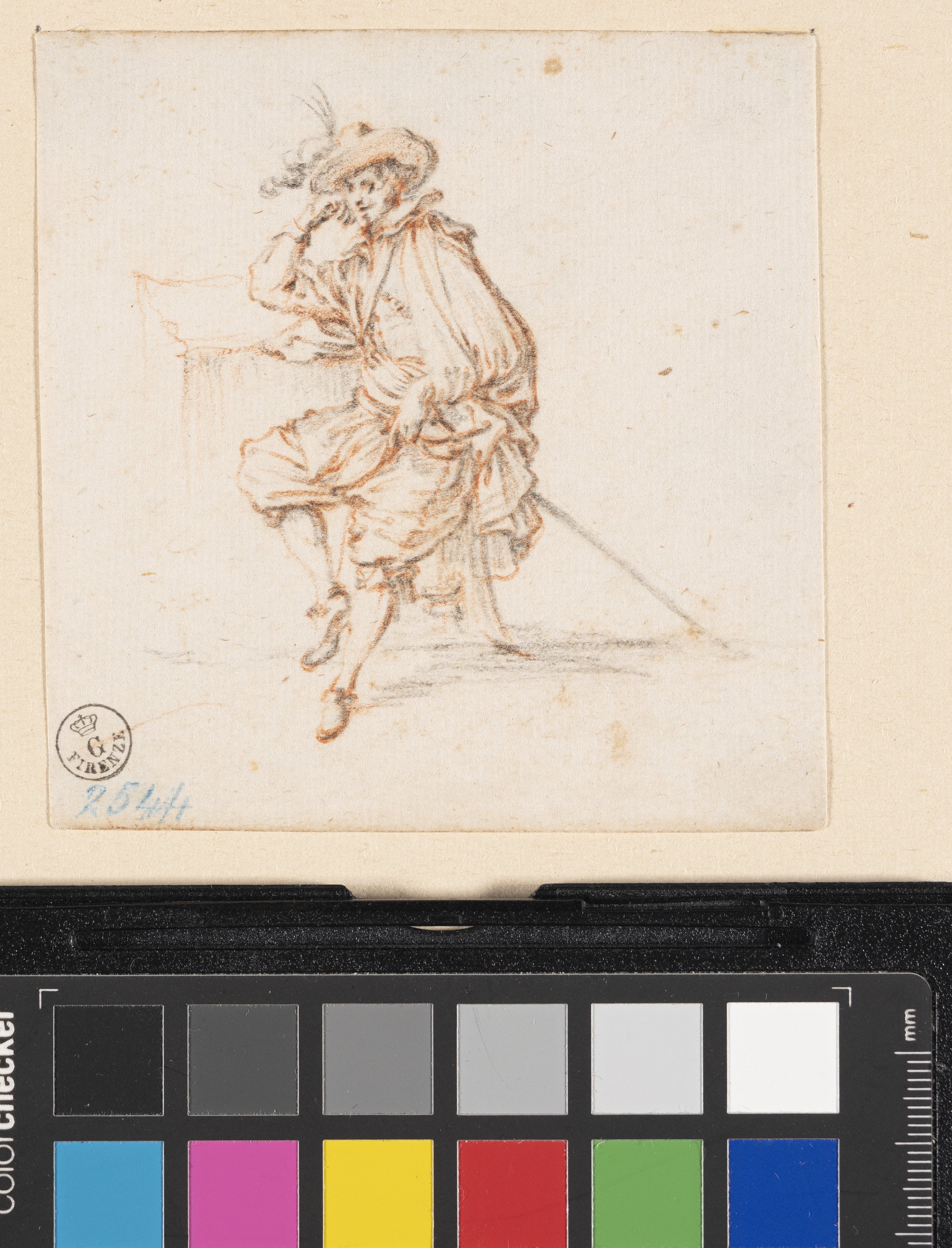 Studio di un cavaliere seduto (disegno) di Callot Jacques (primo quarto sec. XVII)