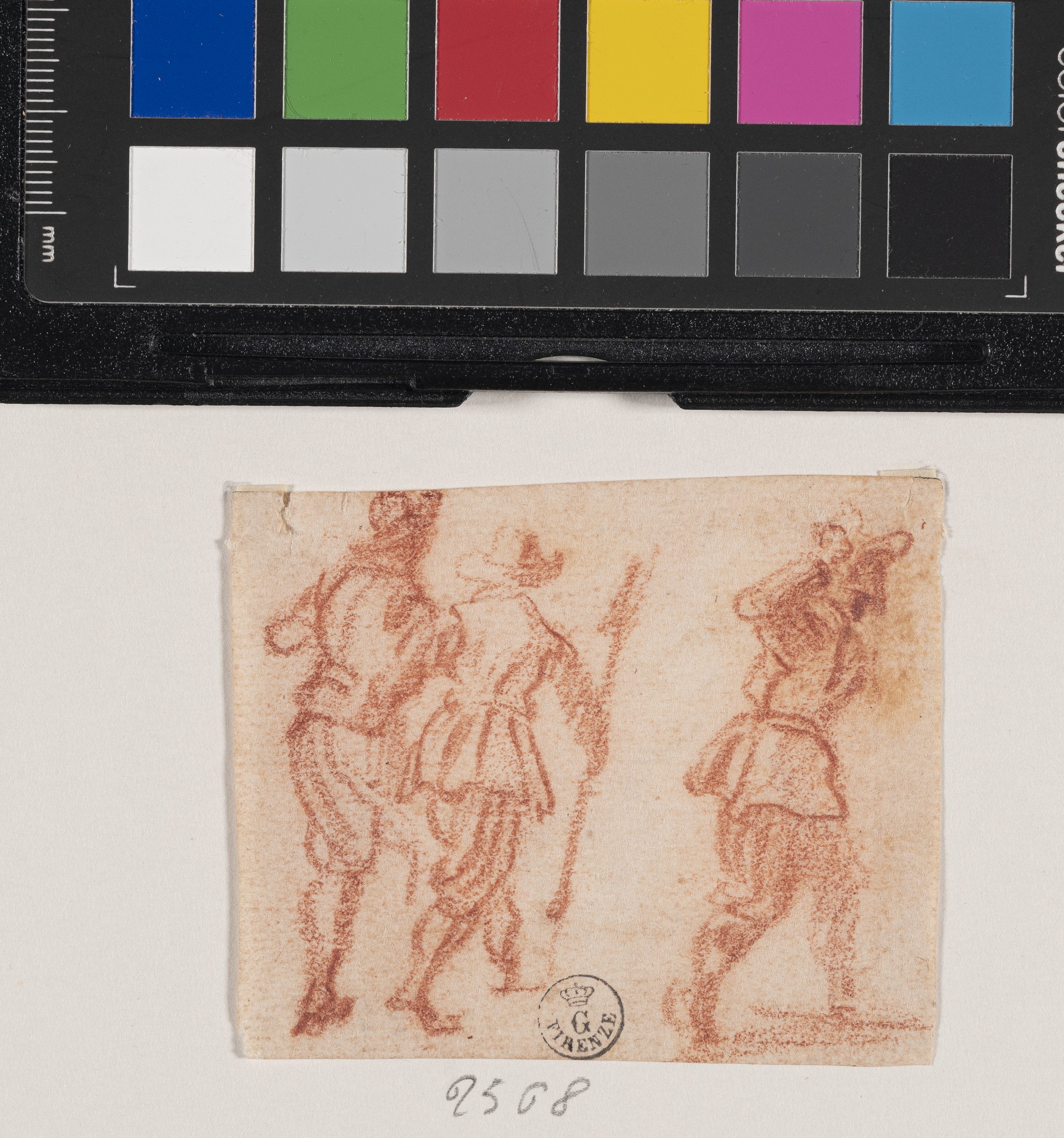 Studio di tre contadini (v.), Schizzo di figura maschile (r.) (disegno) di Callot Jacques (XVII)