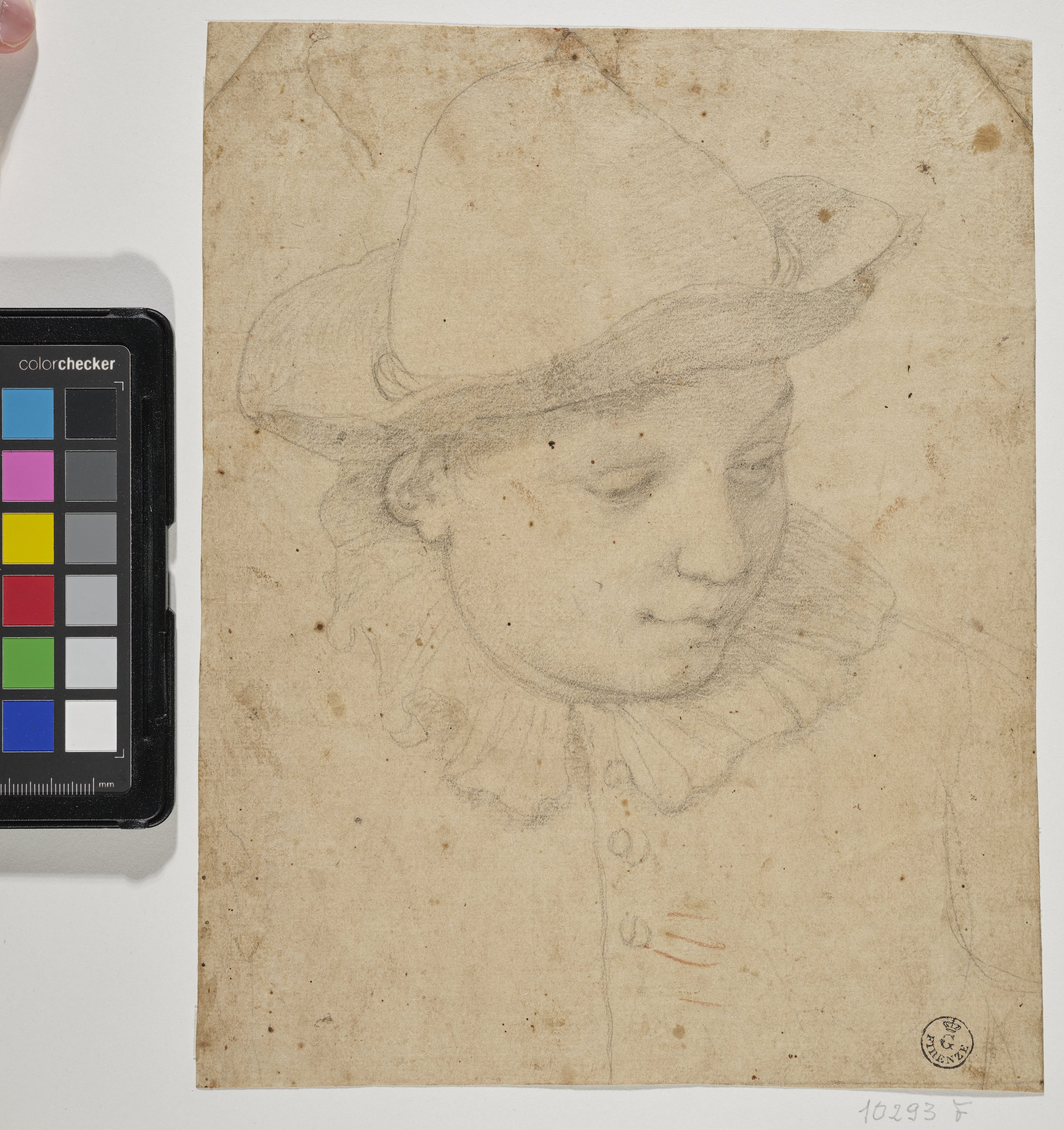 Studio di giovane a mezzo busto con cappello (disegno) - ambito toscano (seconda metà XVI)