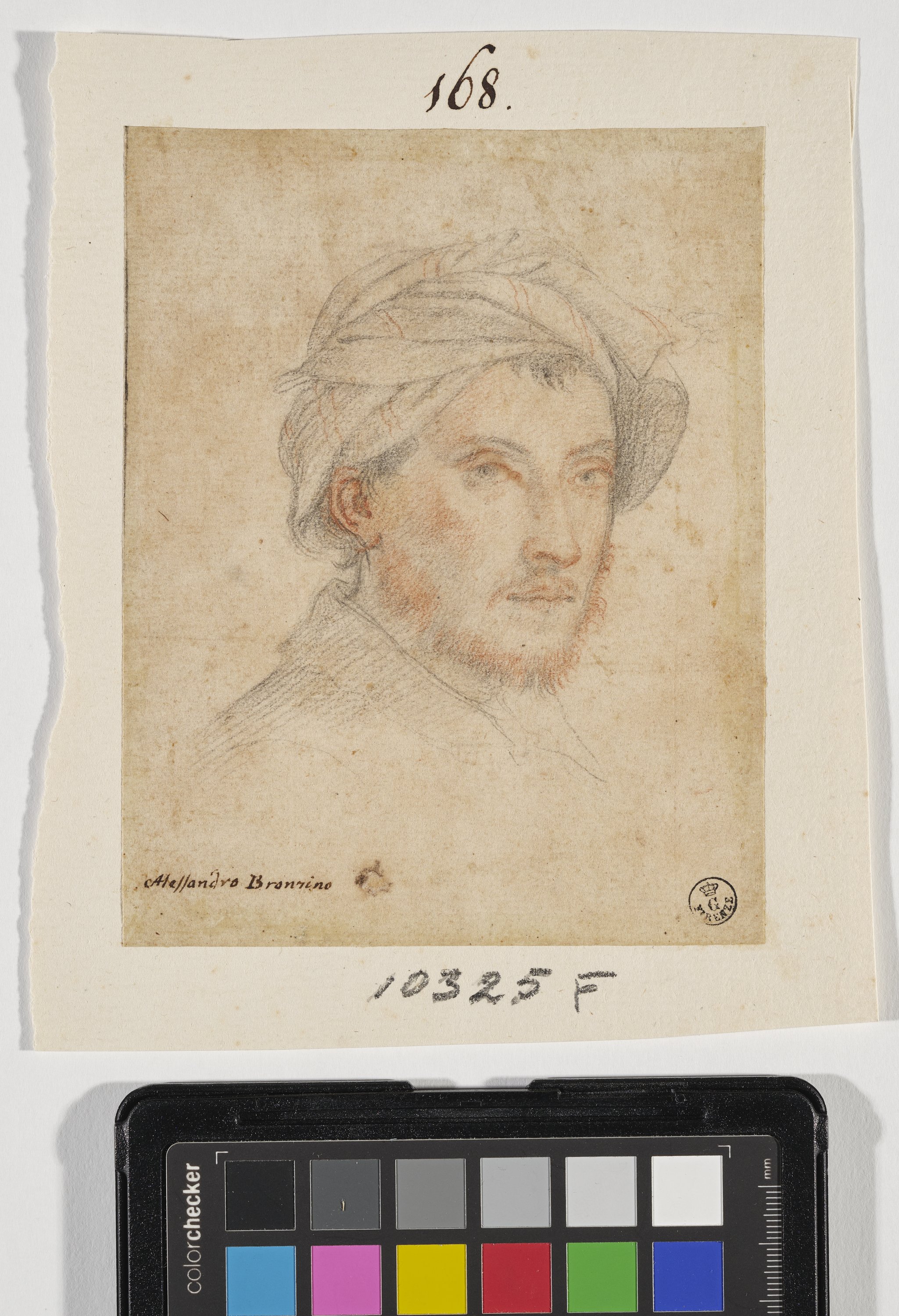 Studio di testa d'uomo con berretto volta a destra (disegno) di Allori Alessandro (metà/ fine XVI/ XVII)