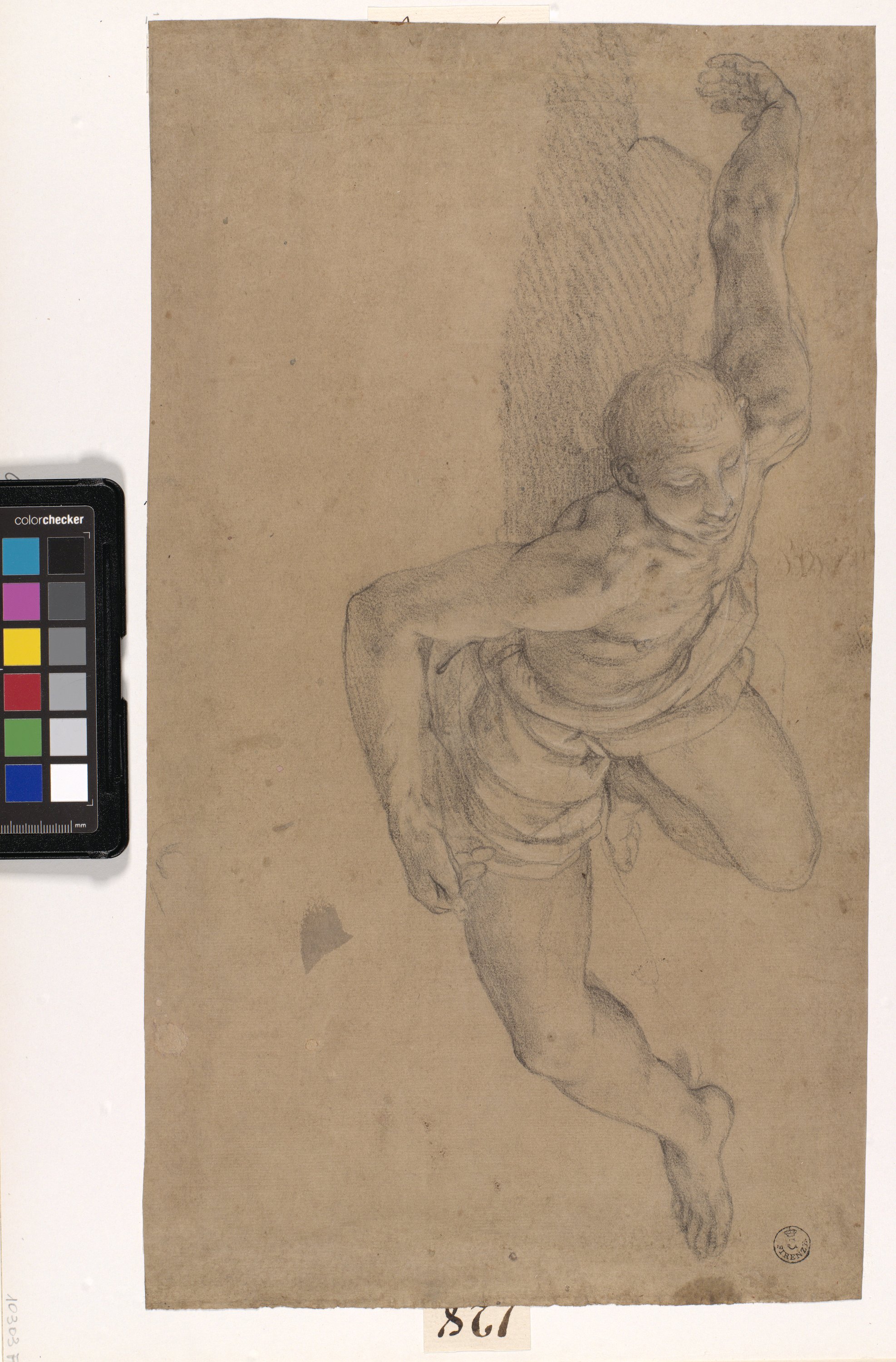 Studio di figura maschile seminuda giacente (disegno) di Allori Alessandro (terzo quarto XVI)