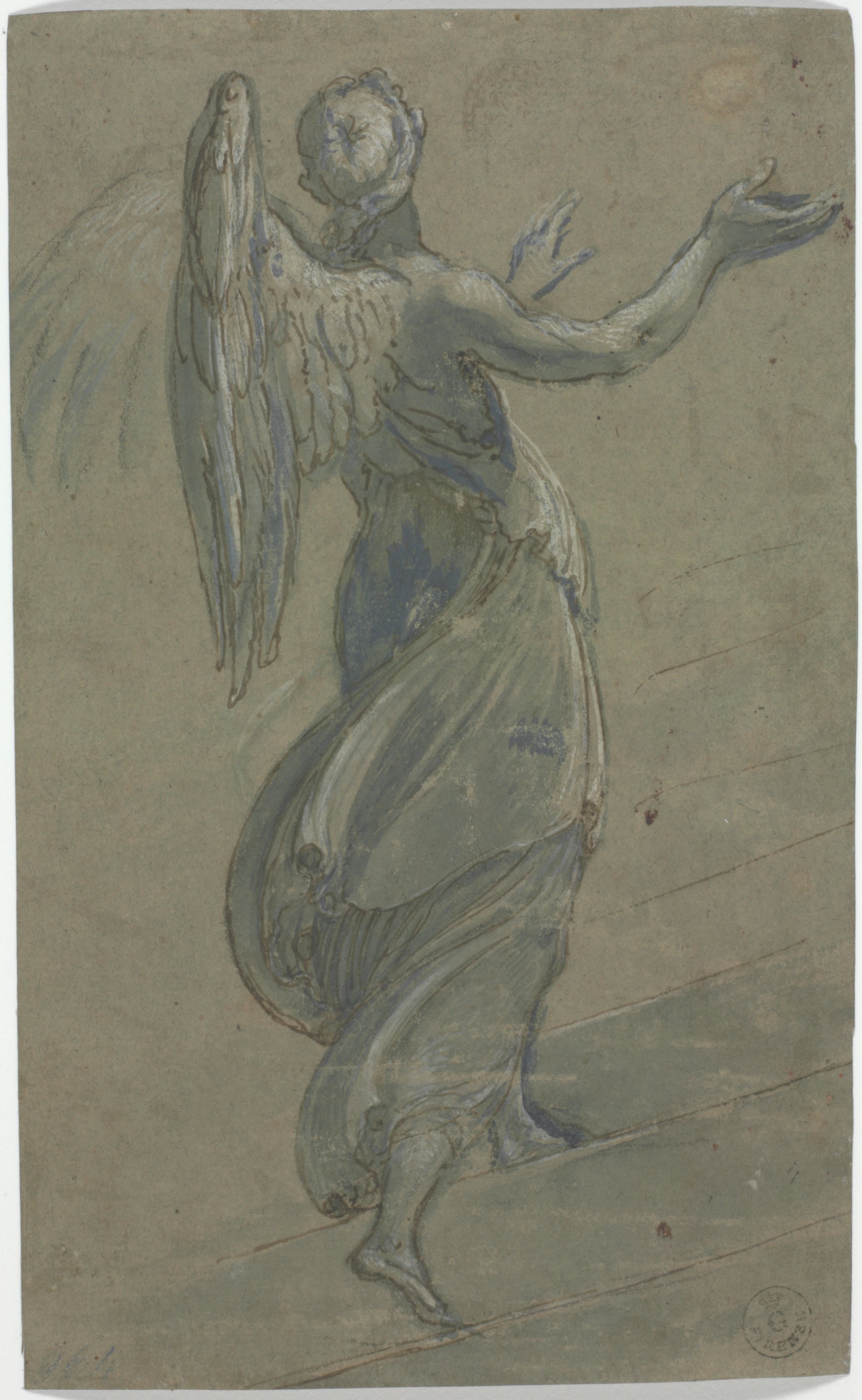 angelo di spalle che sale una scala (disegno) di Cardi Ludovico detto Cigoli (fine/ inizio XVI/ XVII)