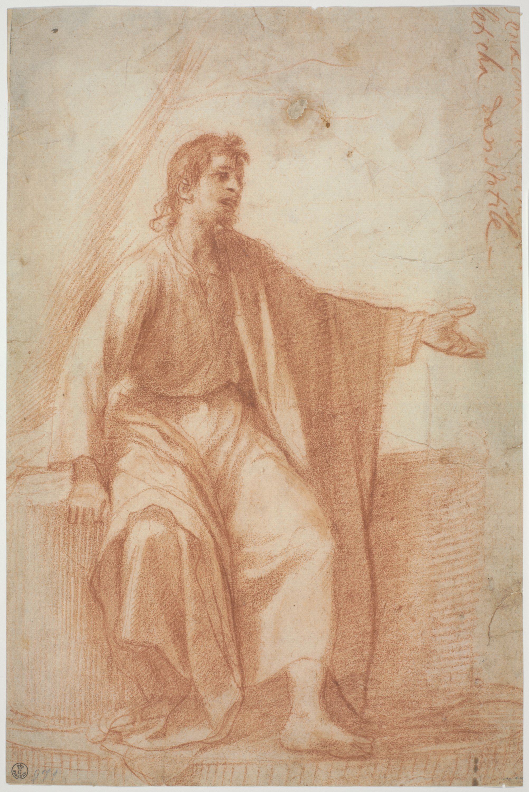 giovane uomo ammantato seduto (disegno) di Cardi Ludovico detto Cigoli (fine/ inizio XVI/ XVII)