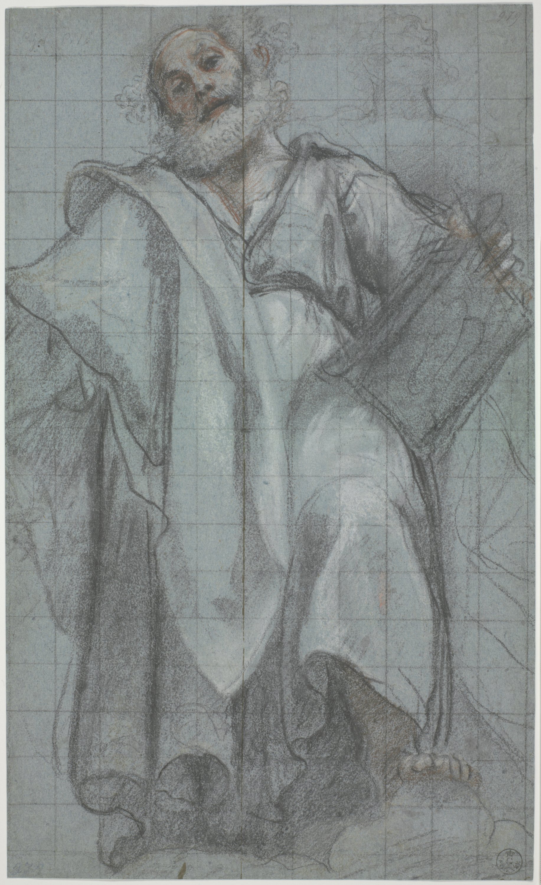 San Pietro in piedi con libro, schizzo di figura maschile alle sue spalle (disegno) di Cardi Ludovico detto Cigoli (inizio XVII)