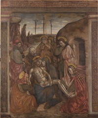 Compianto sul Cristo Morto (dipinto, opera isolata) di Maestro della Pentecoste Cernuschi (fine/ inizio secc. XV/ XVI)