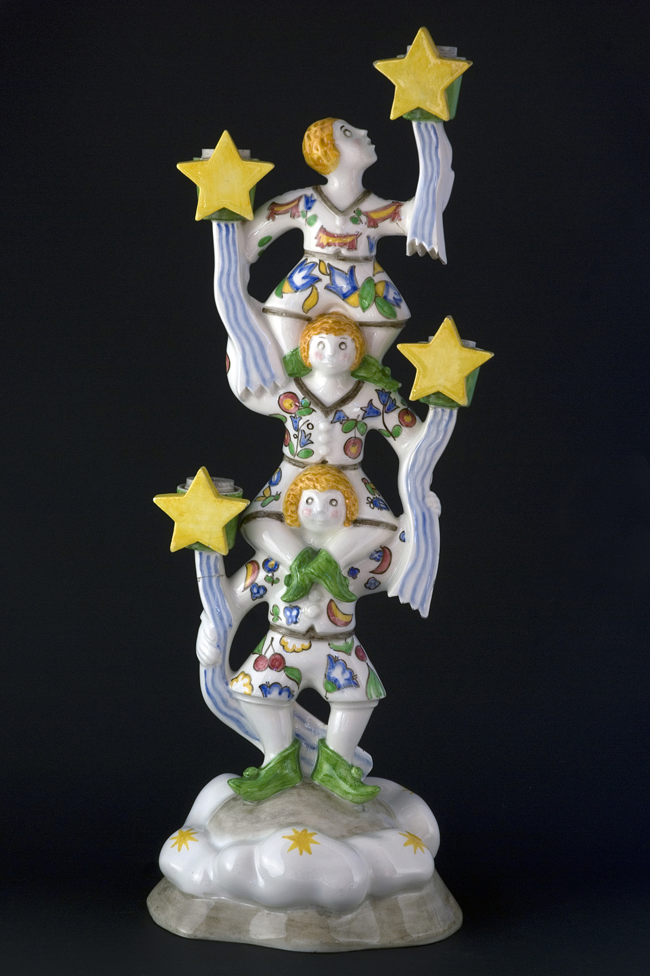 Scalata alle stelle, tre acrobati (lampada) di Sturani Mario, Fabbrica Lenci (anni venti sec. XX)