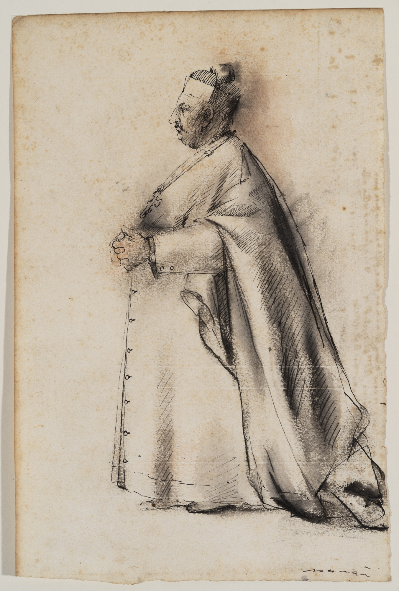 Vescovo in piedi, Vescovo (disegno) di Manzù Giacomo (anni trenta sec. XX)