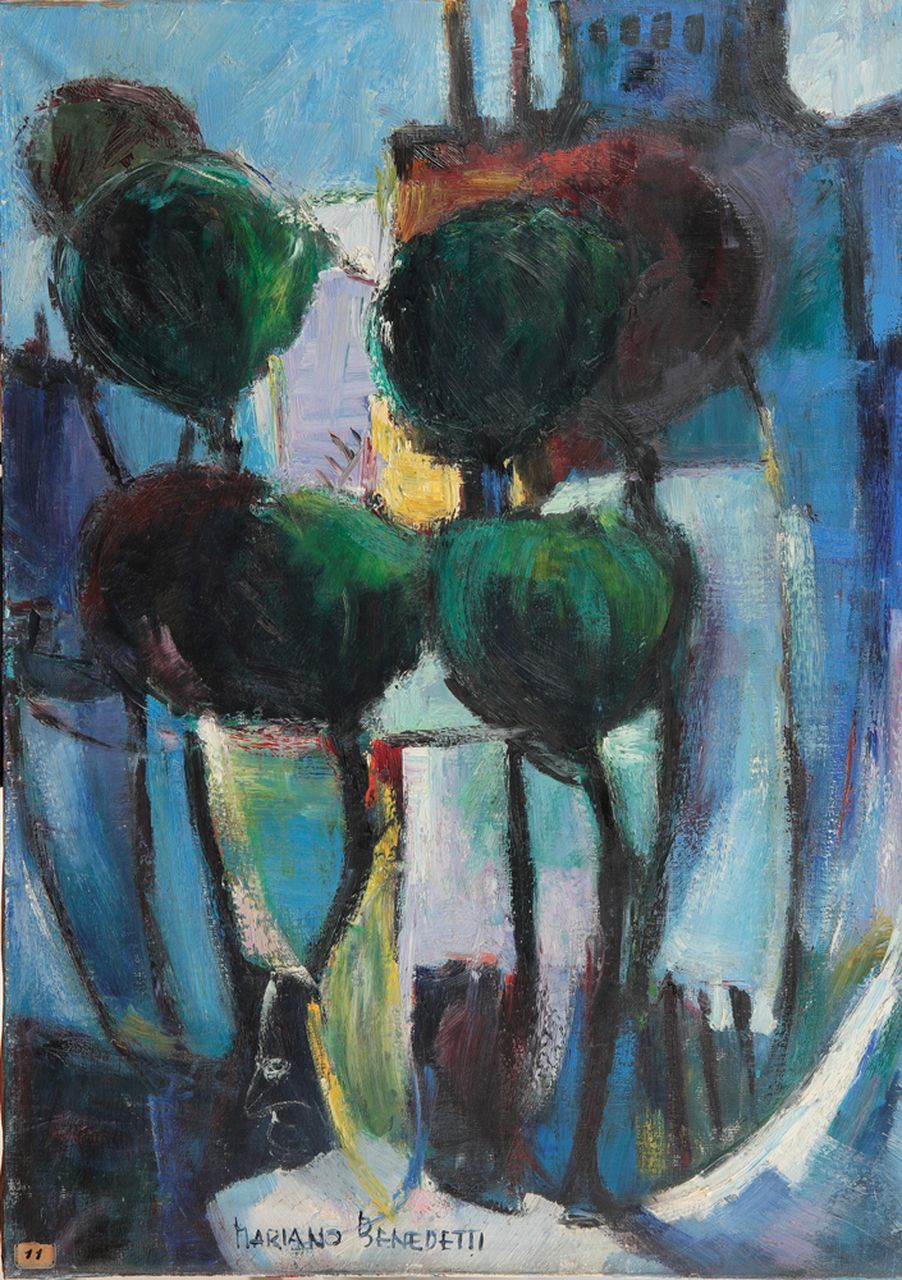 Ascoli Piceno, paesaggio con alberi (dipinto) di Benedetti Mariano (metà sec. XX)