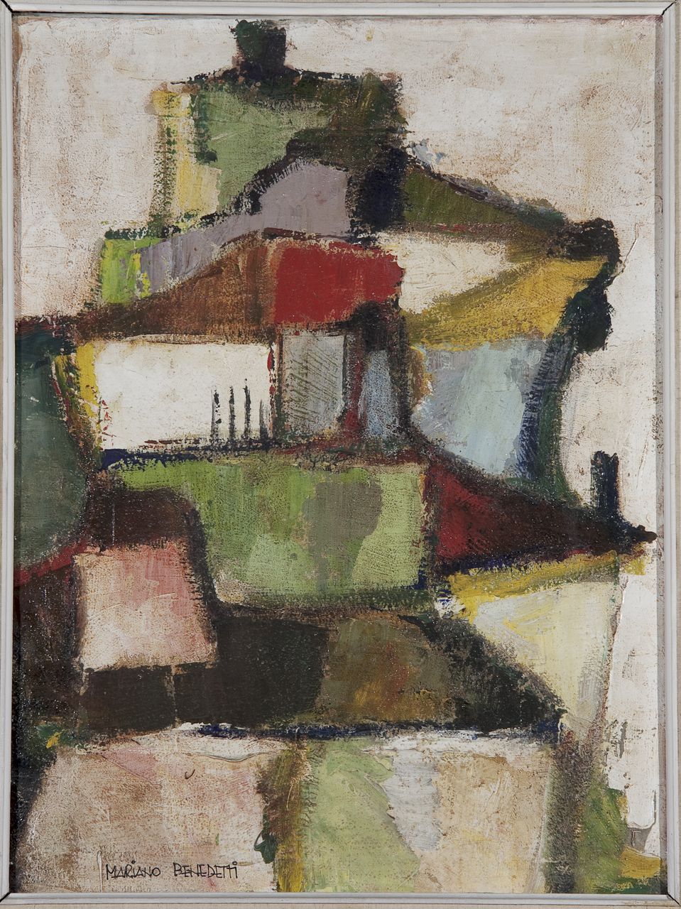 Case di Ascoli, paesaggio astratto con case (dipinto) di Benedetti Mariano (metà sec. XX)