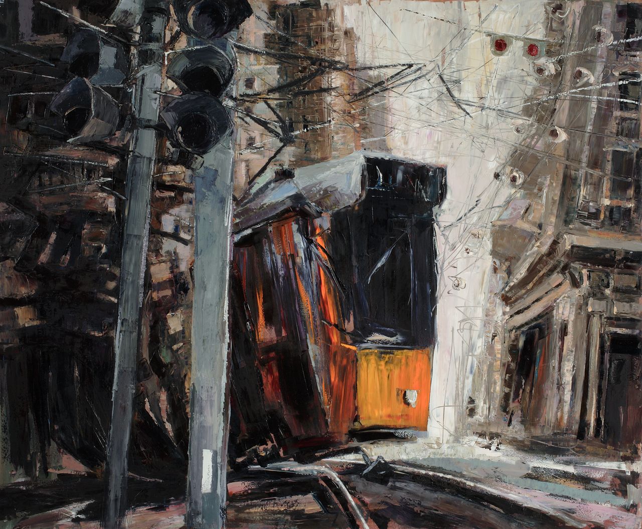 Milano Tram, tram in città (dipinto) di Fornasieri Letizia (sec. XXI)