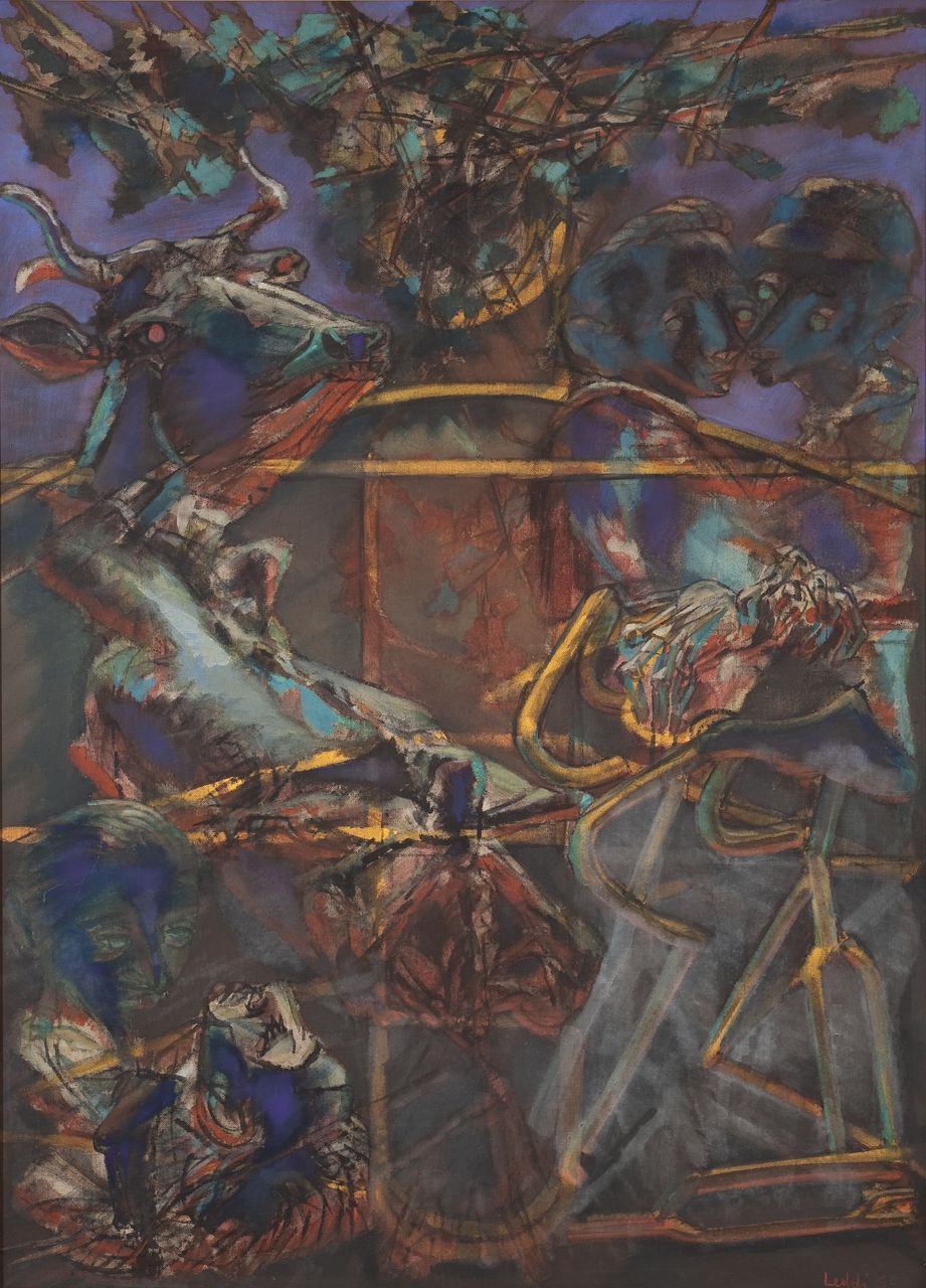 L'abbraccio dei fratelli, Fausto e Serse Coppi abbracciati (dipinto) di Leddi Piero (sec. XX)