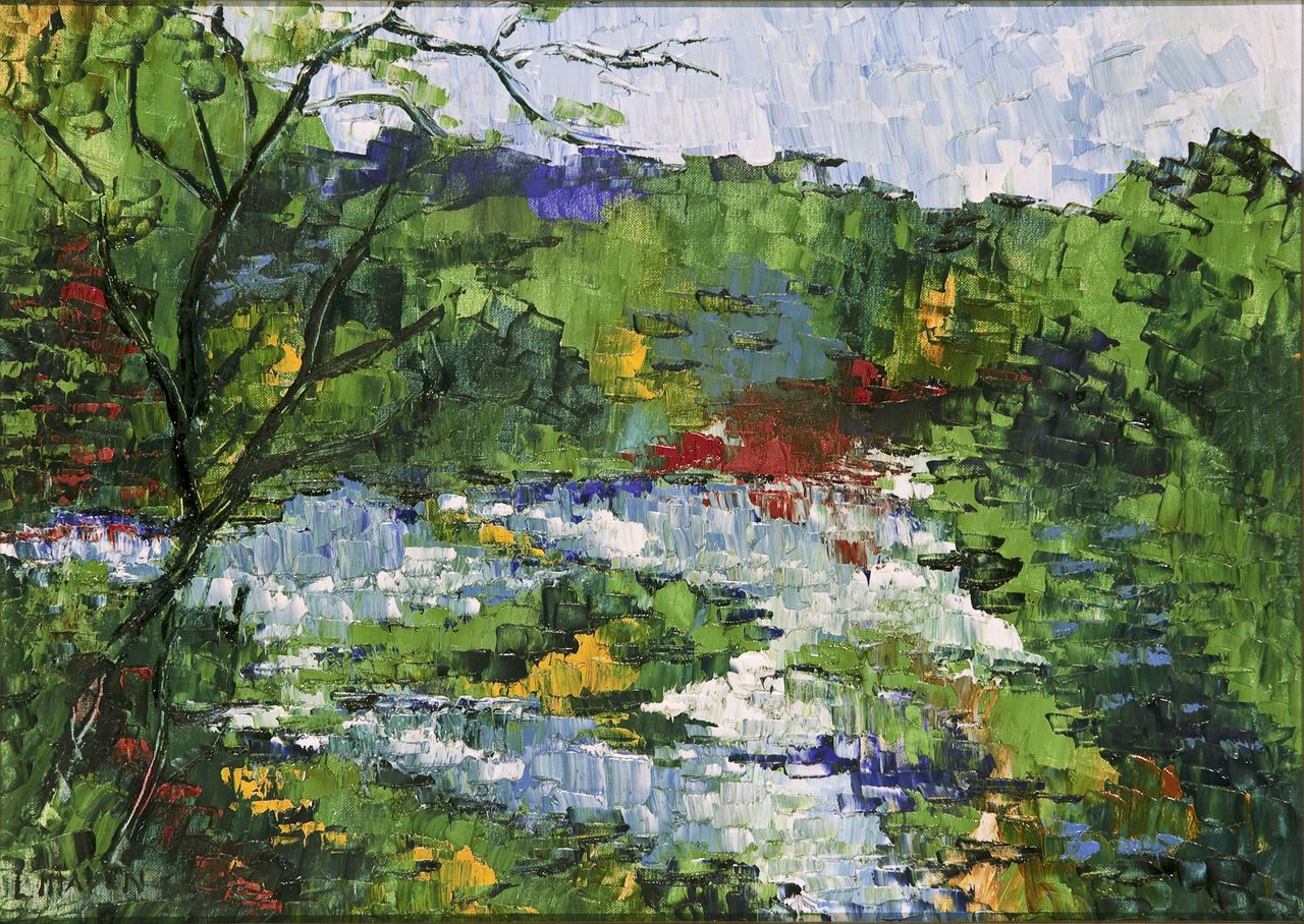 La palude, paesaggio palustre (dipinto) di Maven Lola (terzo quarto sec. XX)