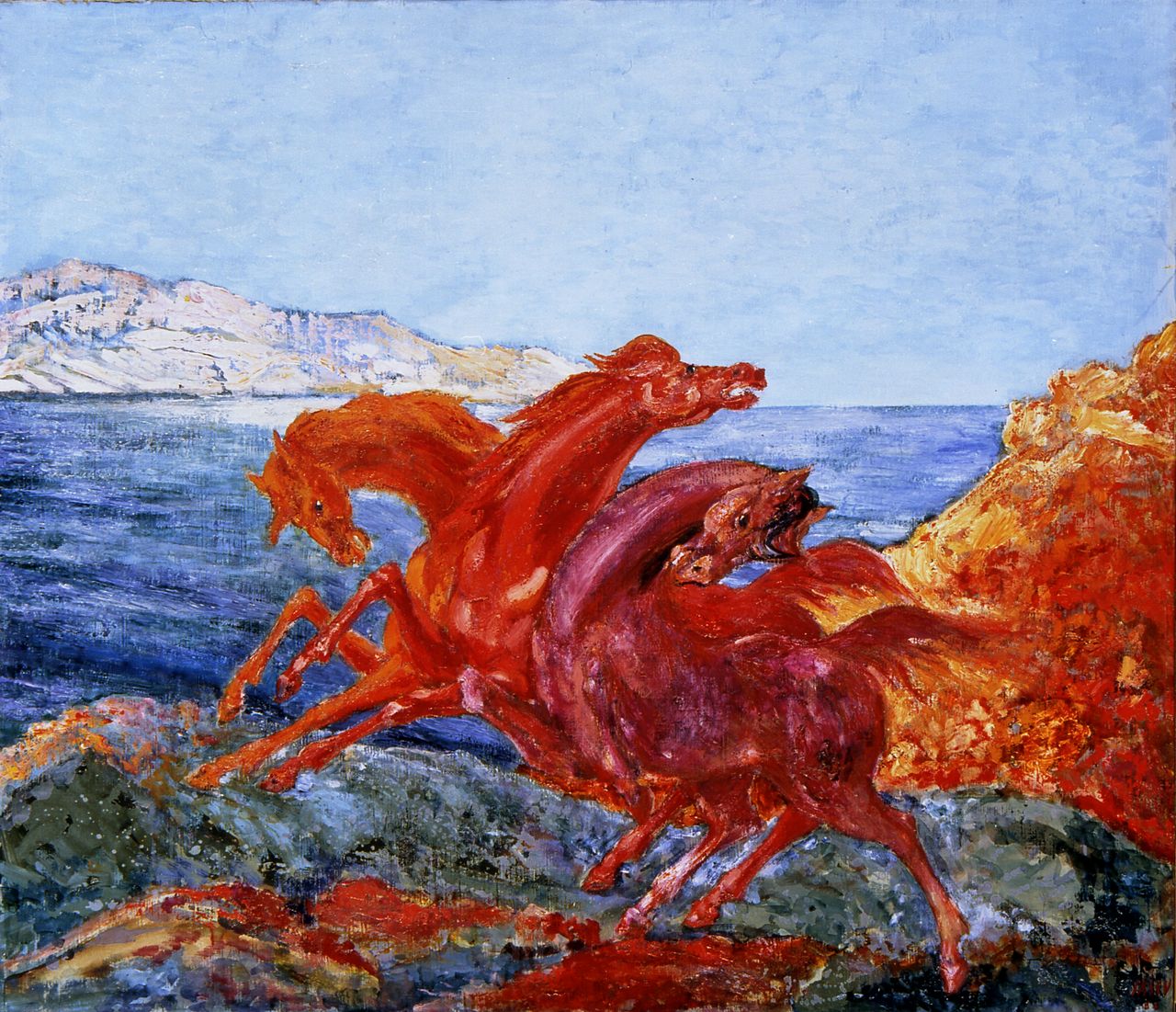 Cabalos incansables, cavalli instancabili, Marina con cavalli (dipinto) di Sassu Aligi (sec. XX)