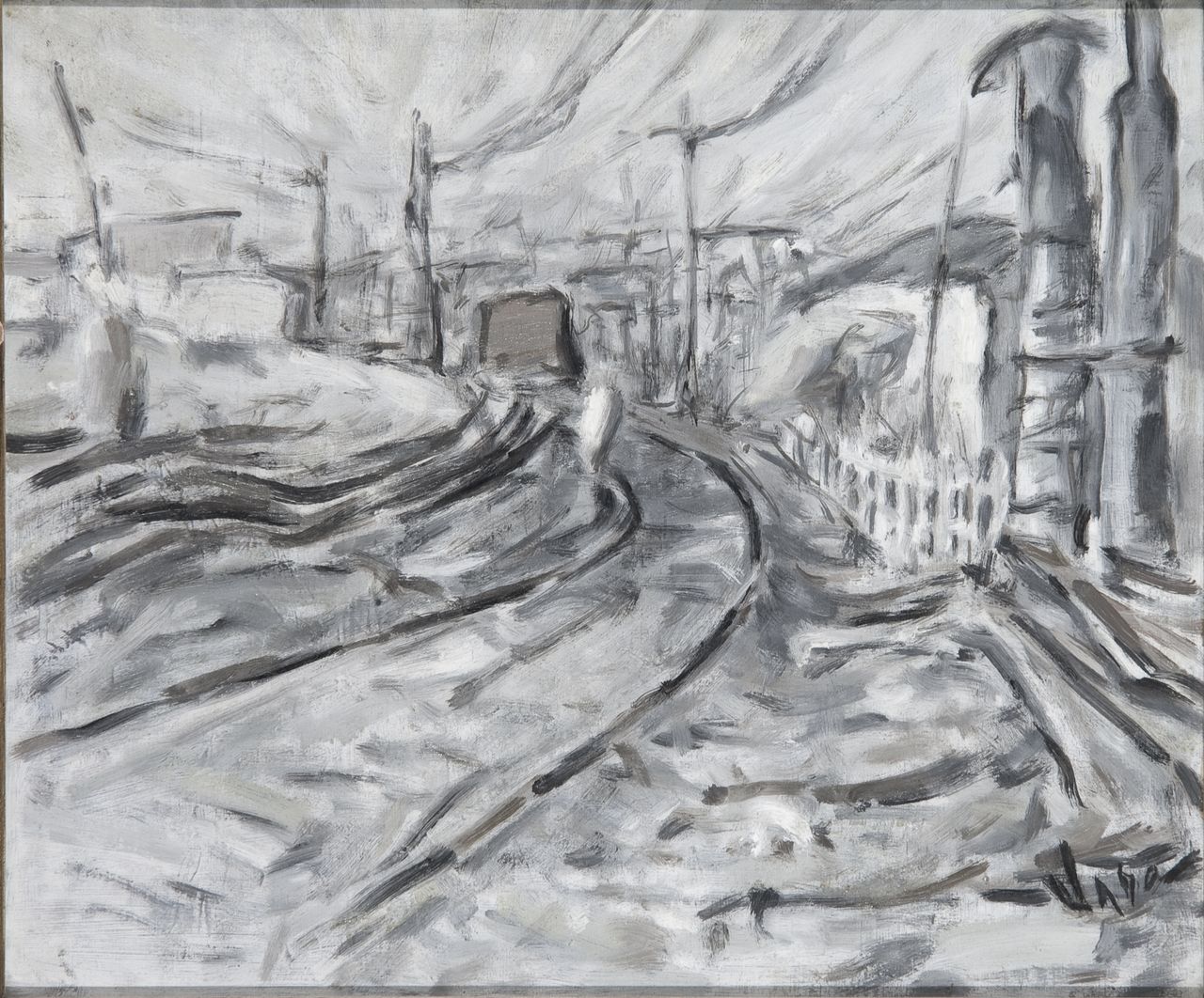 Stazione di S. Lorenzo a Roma, veduta (dipinto) di Bonivento, Umberto (sec. XX)