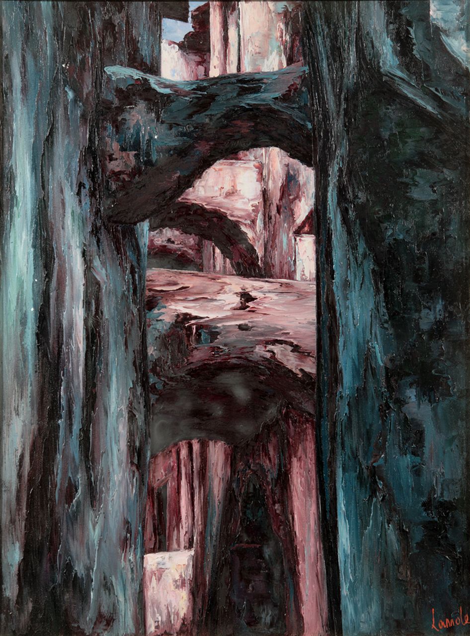 Vicolo di paese montano, veduta (dipinto) di Lande, Antonietta (sec. XX)