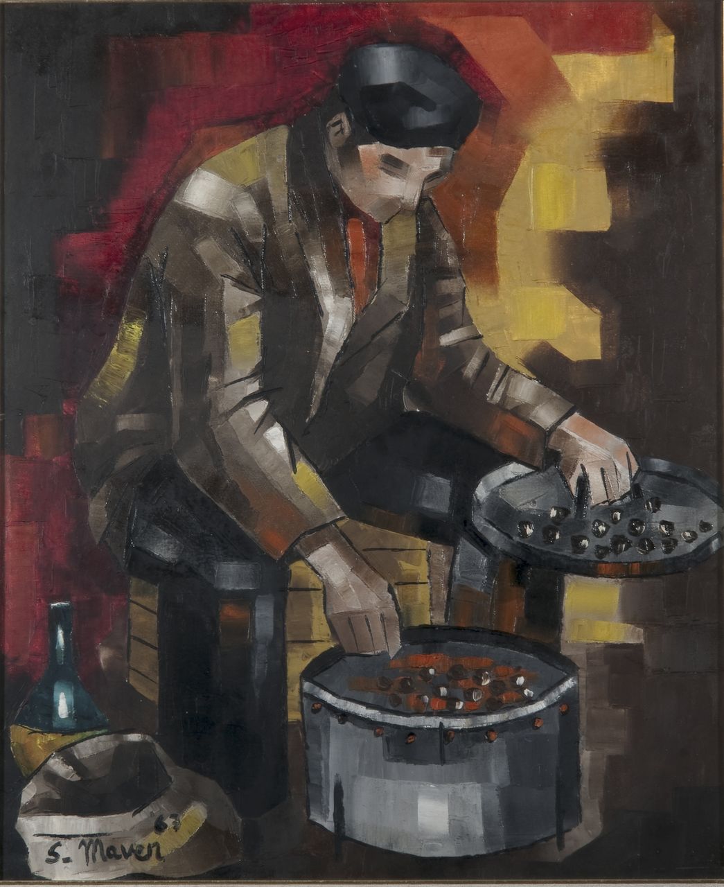 Il venditore di castagne, figura (dipinto) di Maven, Susy (sec. XX)
