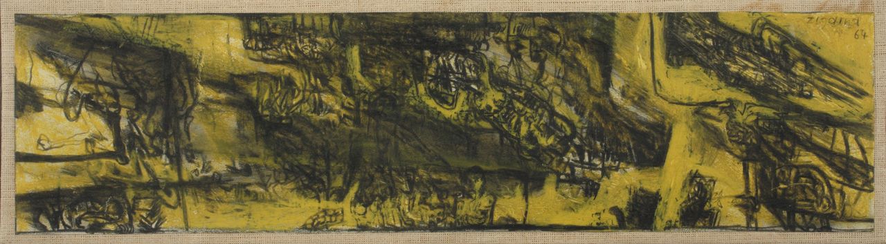 Studio per pittura murale n.2, scena astratta (dipinto) di Zigaina Giuseppe (sec. XX)