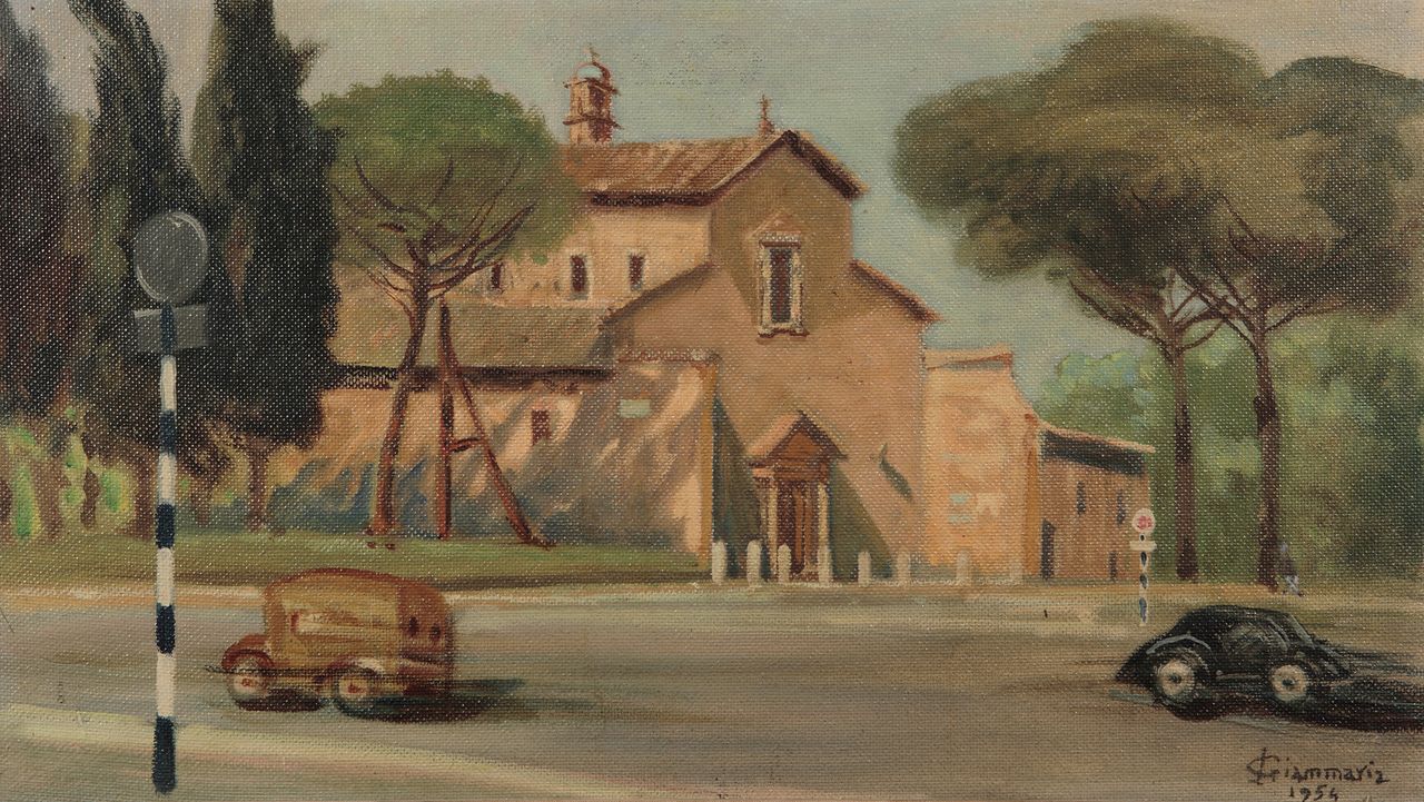 Alla passeggiata archeologica, veduta (dipinto) di Giammaria, Innocenzo (sec. XX)
