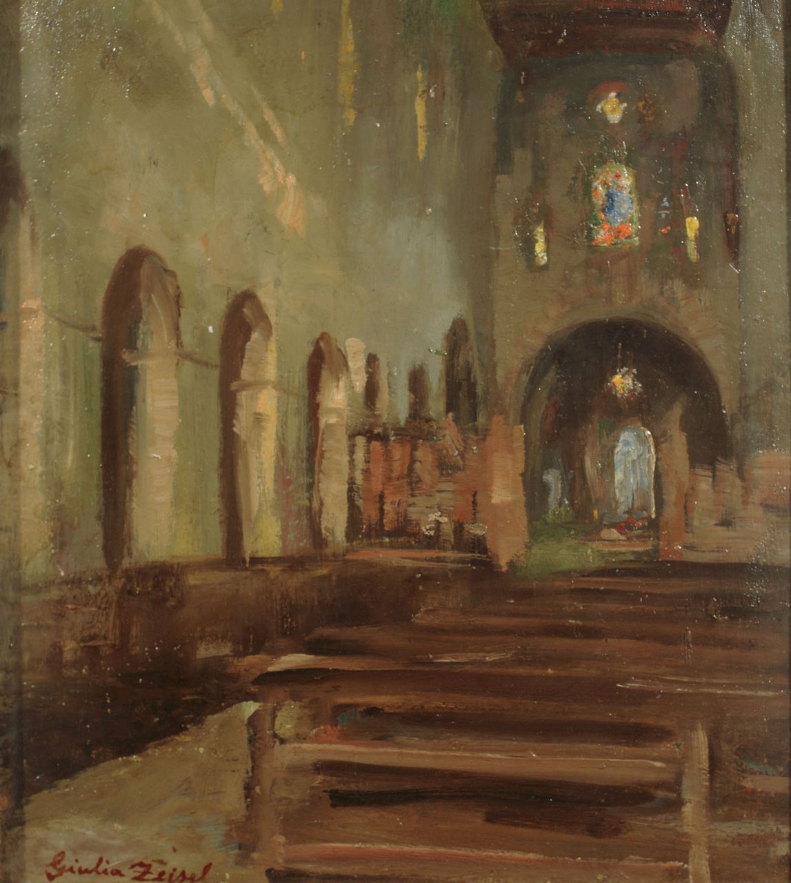 Abbazia delle Tre Fontane, interno (dipinto) di Zeisel Giulia (sec. XX)