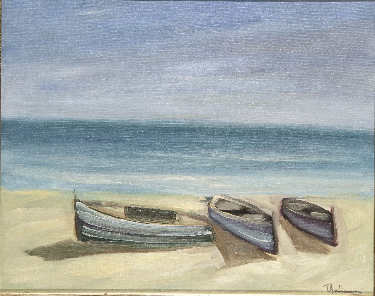 Spiaggia garganica, paesaggio (dipinto) di Antinucci Teresa (sec. XX)