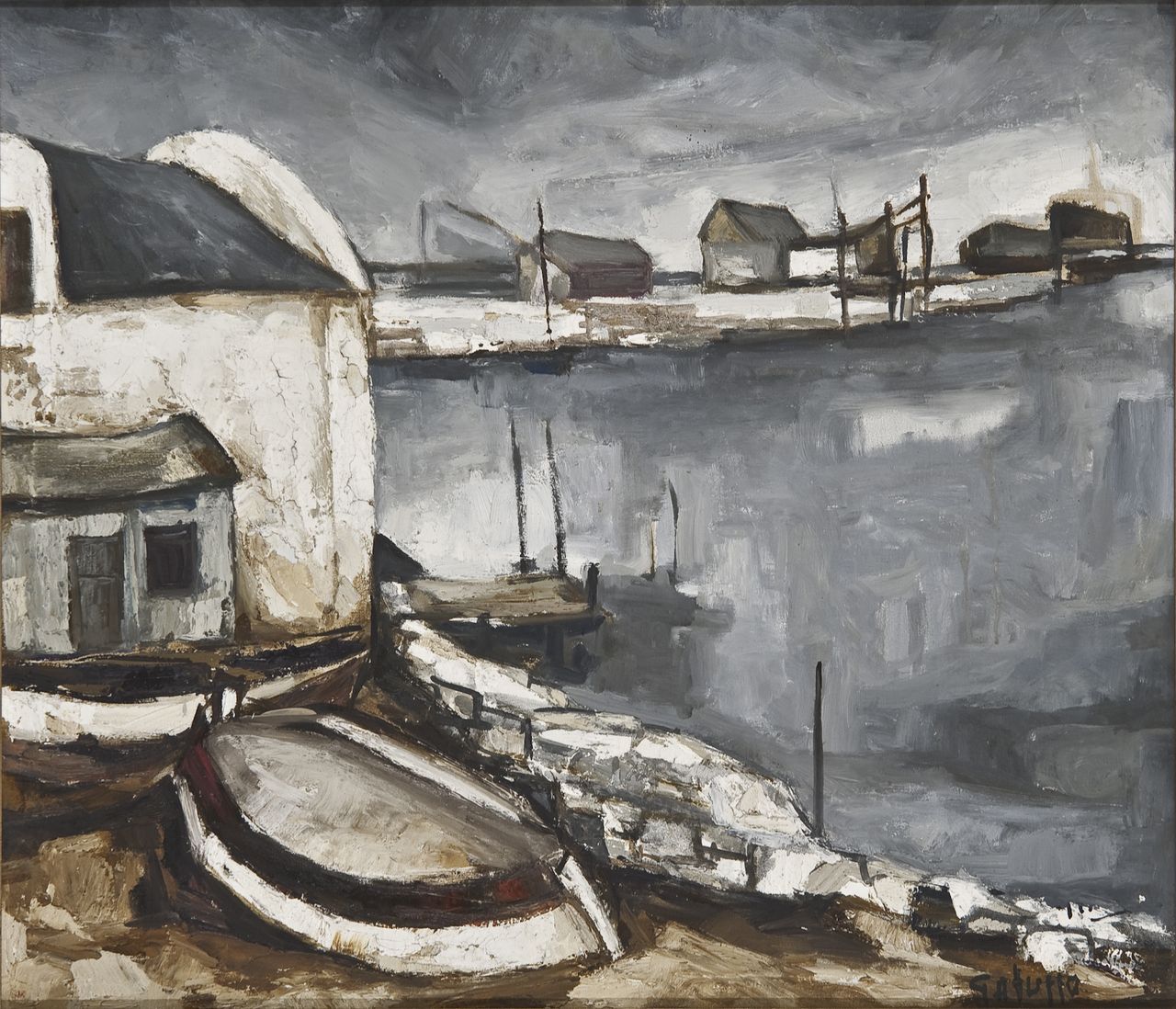 Dal circolo nautico, veduta (dipinto) di Galuppo Riccardo (sec. XX)