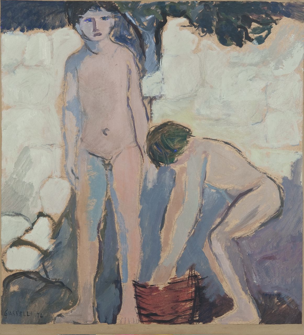 Compagni, figure (dipinto) di Giannelli Angelo (sec. XX)