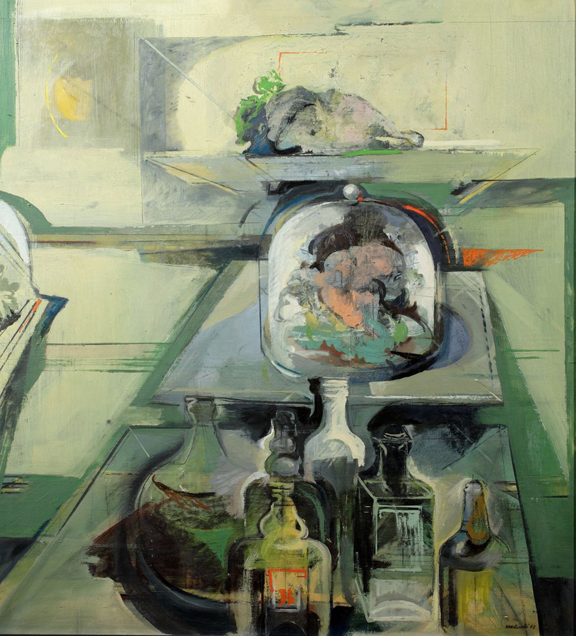 Angolo di autogrill, interno (dipinto) di Martinelli Giuseppe (sec. XX)