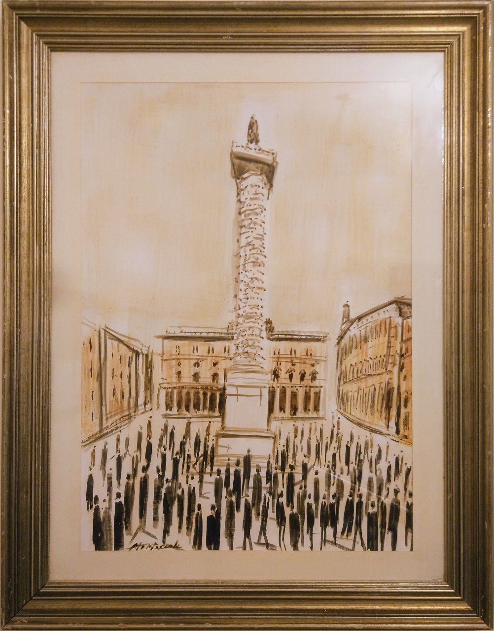 Piazza Colonna, veduta (disegno) di Montarsolo Carlo (sec. XX)