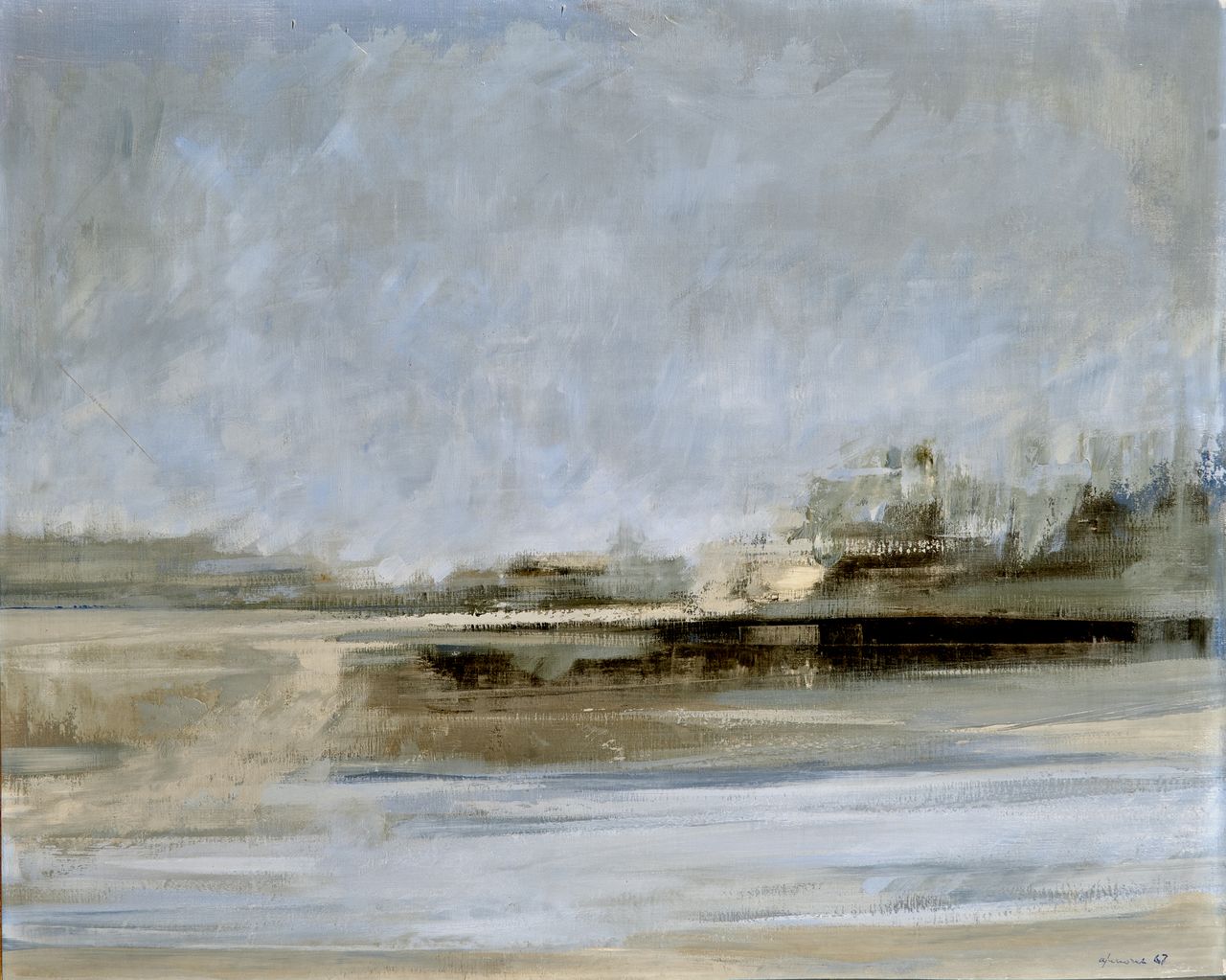 Il Sesia - Romagnano, paesaggio (dipinto) di Ajmone, Giuseppe (sec. XX)