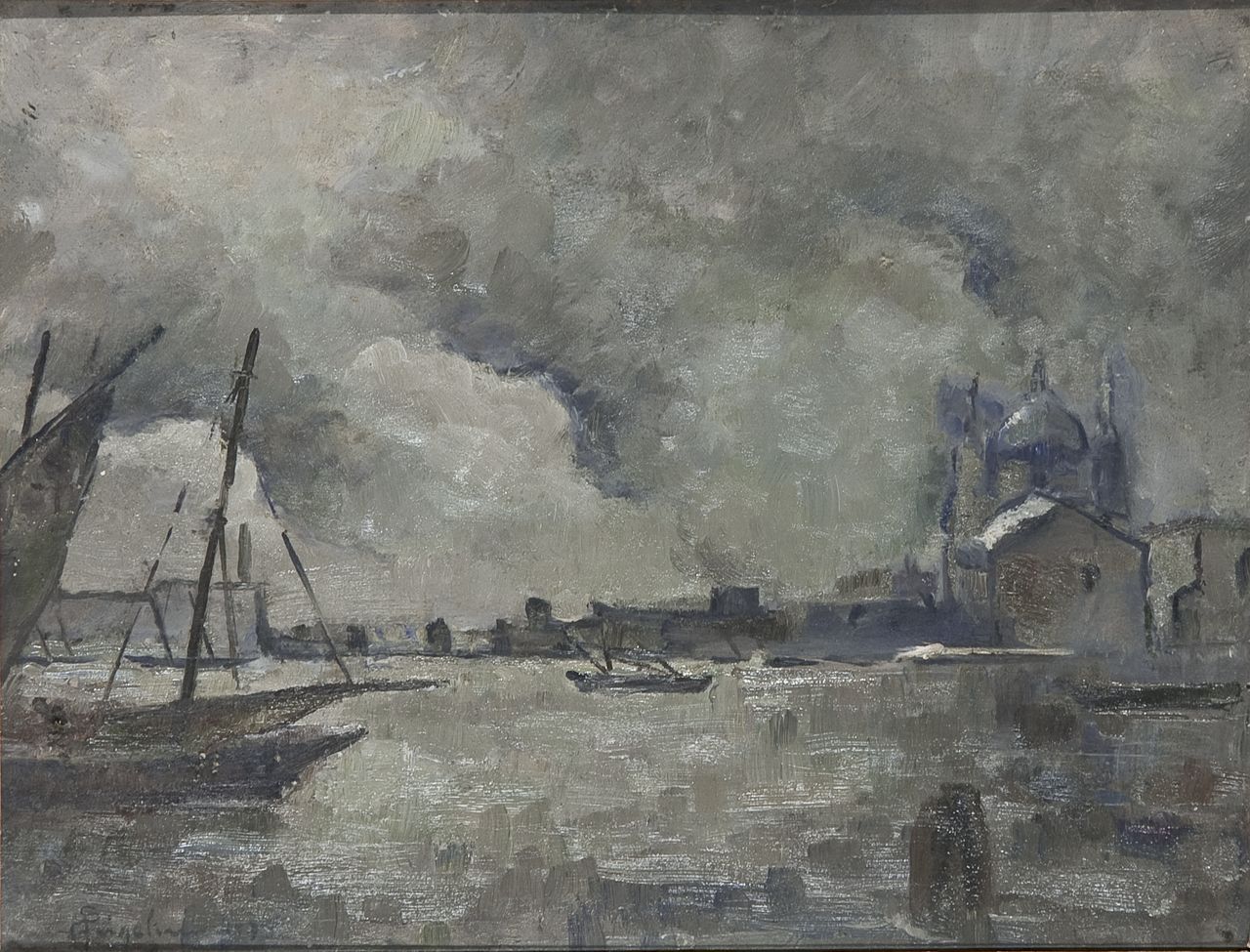 Tempo grigio, Paesaggio marino (dipinto, opera isolata) di Angelini Pietro (sec. XX)