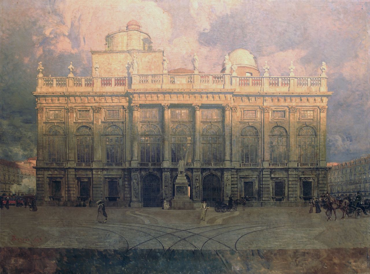 Veduta della facciata di Palazzo Madama a Torino (dipinto, opera isolata) di Grosso Giacomo (sec. XX)