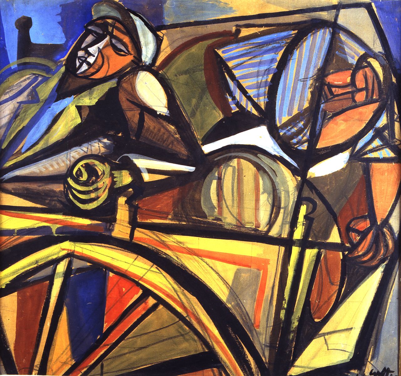 Carro siciliano e carrettiere, Carrettiere e carro con uomo dormiente (dipinto, opera isolata) di Guttuso Renato (sec. XX)