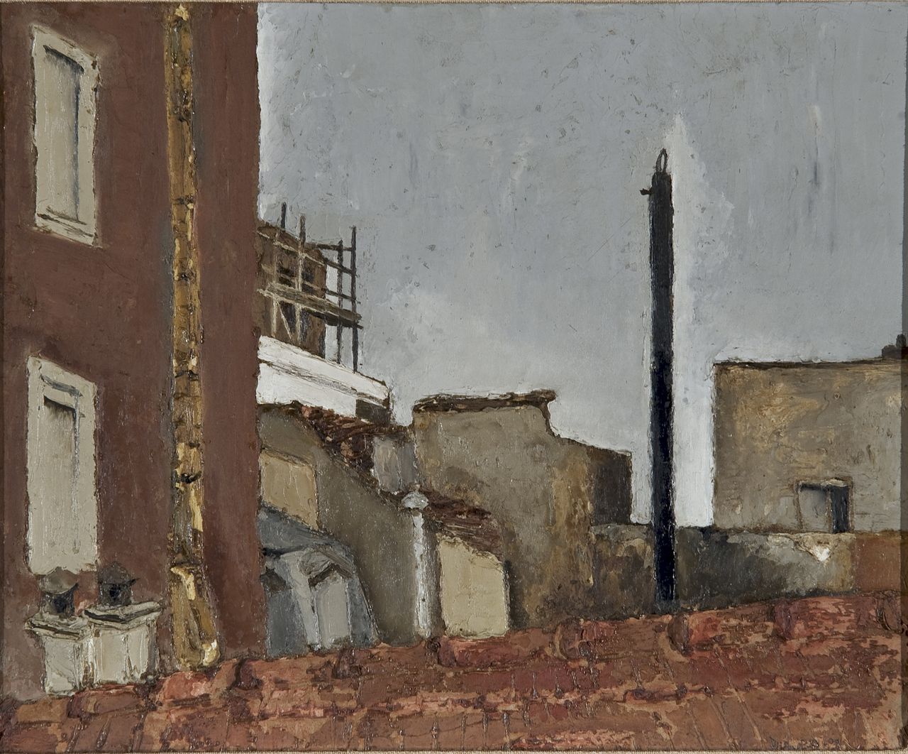 Tetti di Parigi, Paesaggio con architetture (dipinto, opera isolata) di Pirandello Fausto (sec. XX)
