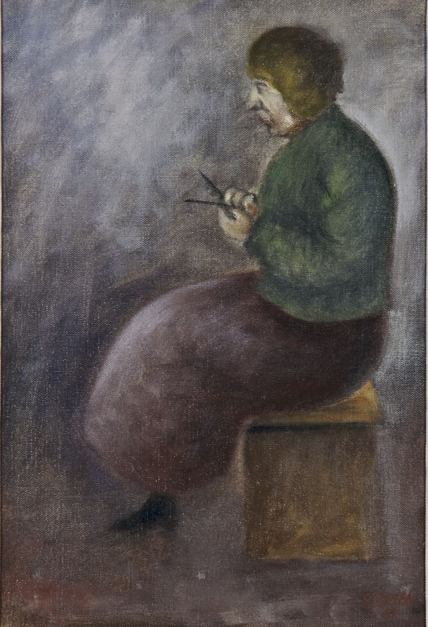 Vecchina che lavora a maglia (dipinto, opera isolata) di Rosai Ottone (sec. XX)
