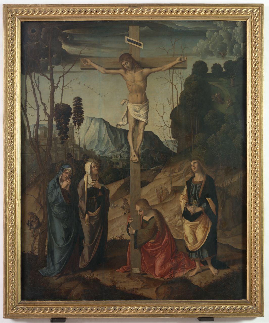 Cristo Crocifisso, dolenti, Santa Maria Maddalena (dipinto) di Palmezzano Marco detto Marco Parmigianino (sec. XVI)