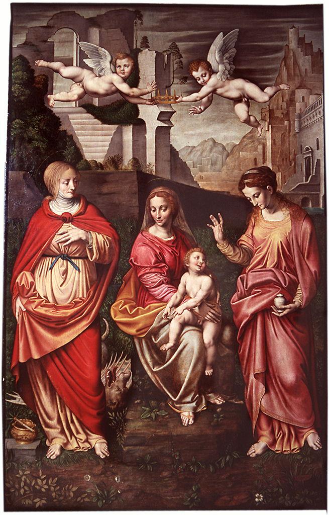 Madonna con Bambino tra Santa Marta e Santa Maria Maddalena (dipinto) di Figino Girolamo (sec. XVI)